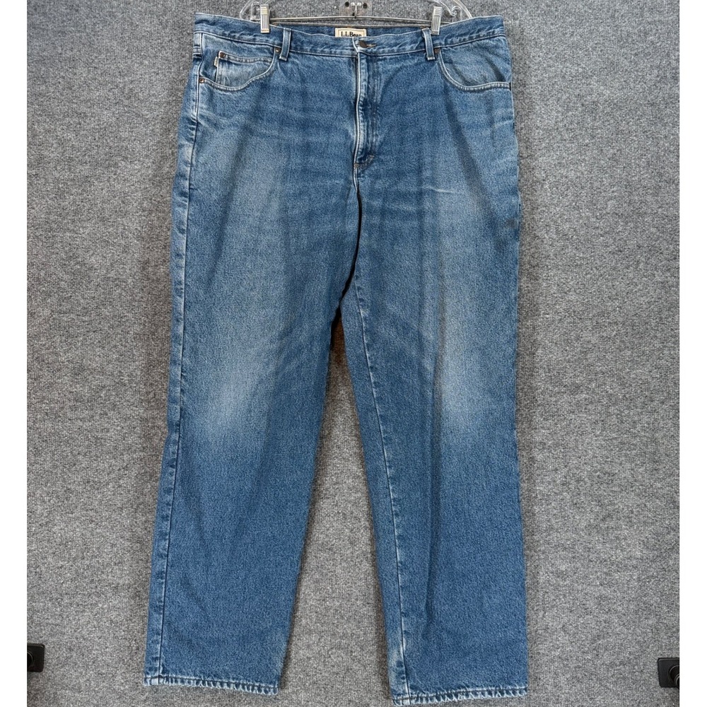 L.L Bean Jeans Mens 44x33 Blue Flannel Lined Relaxed Fit Denim Pants Workwear